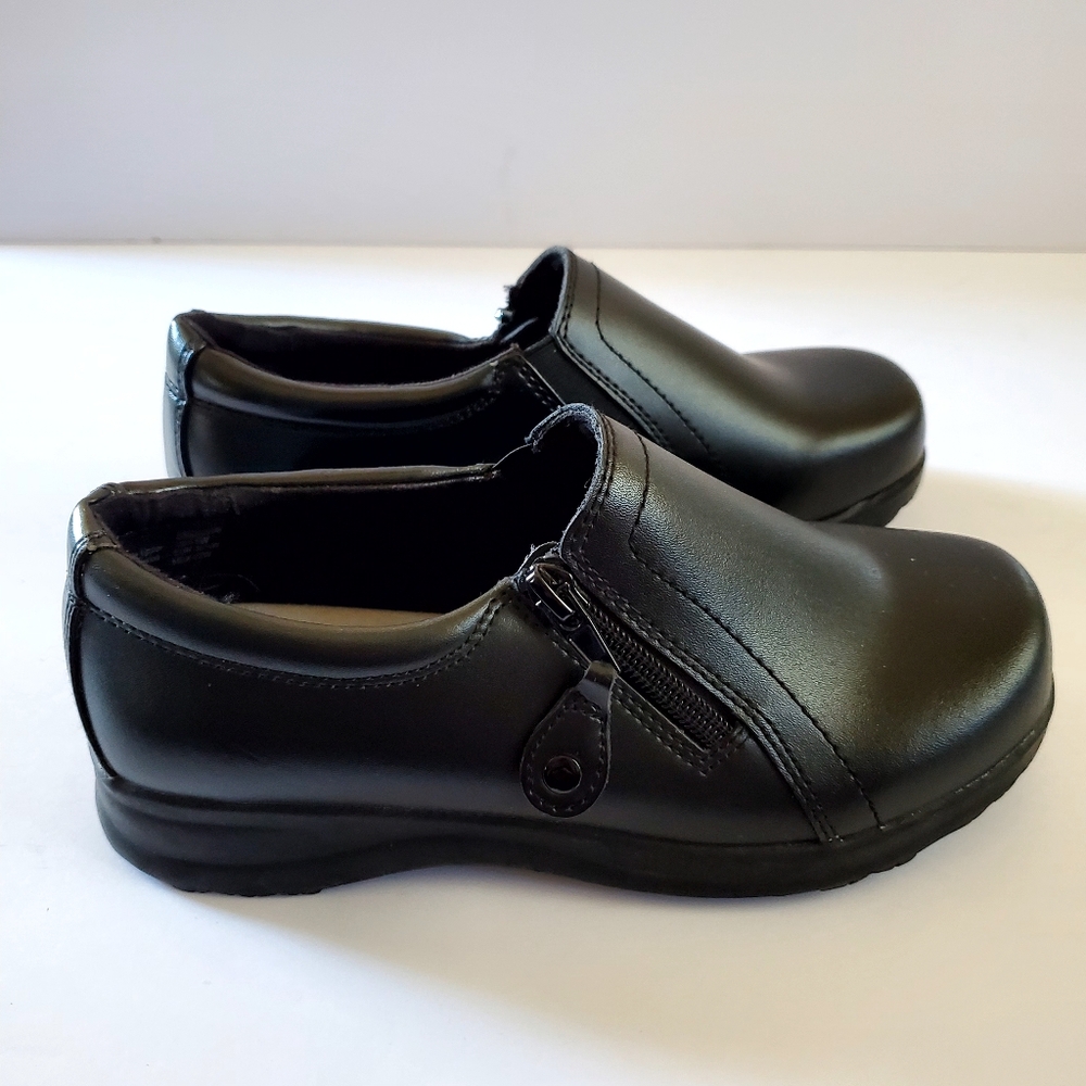 Dr Scholl's Black Leather Mules with Side Zipper Size 5W
